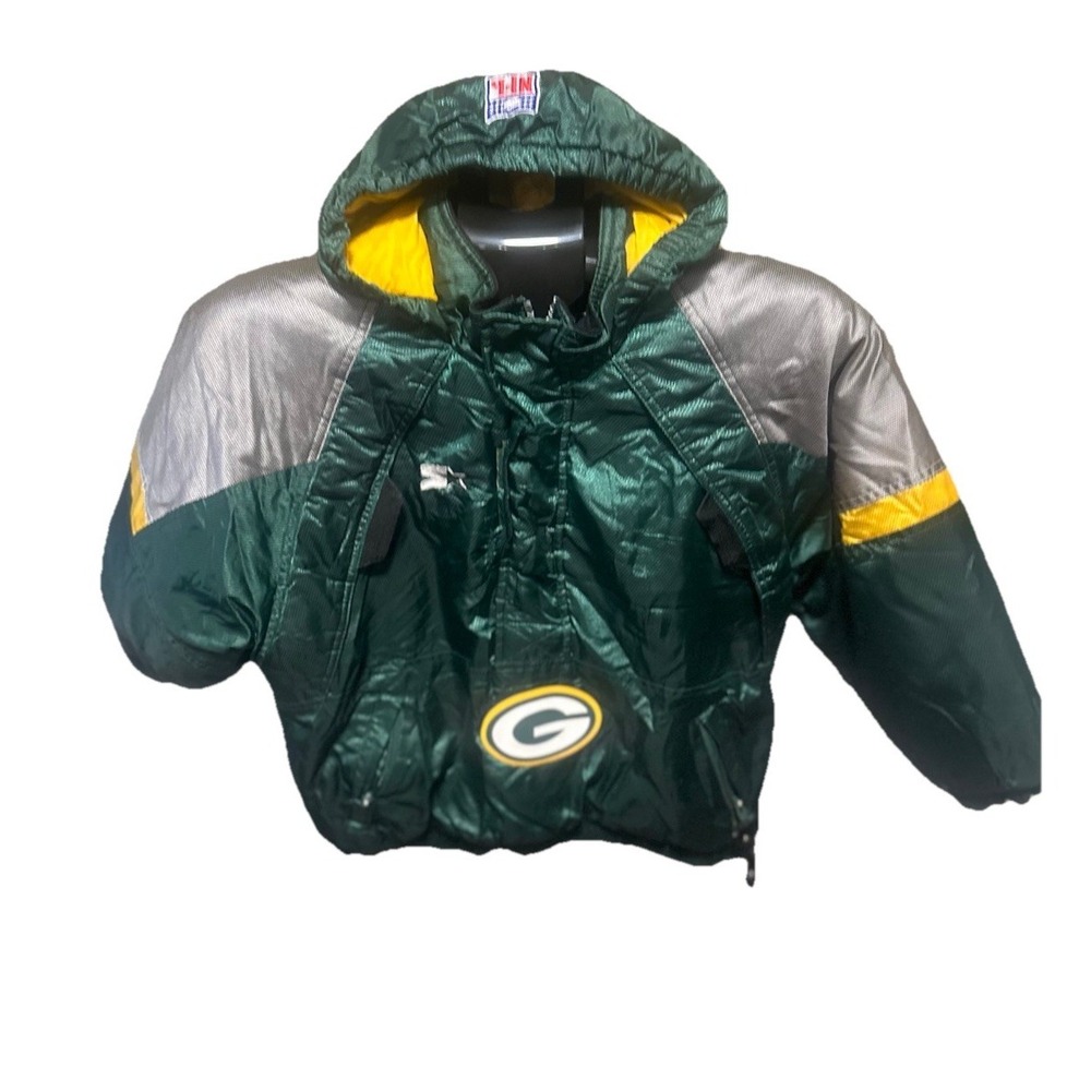 Vintage 90s Starter Coat/Jacket Green Bay Packers NFL Pro Zip Hooded Youth Small